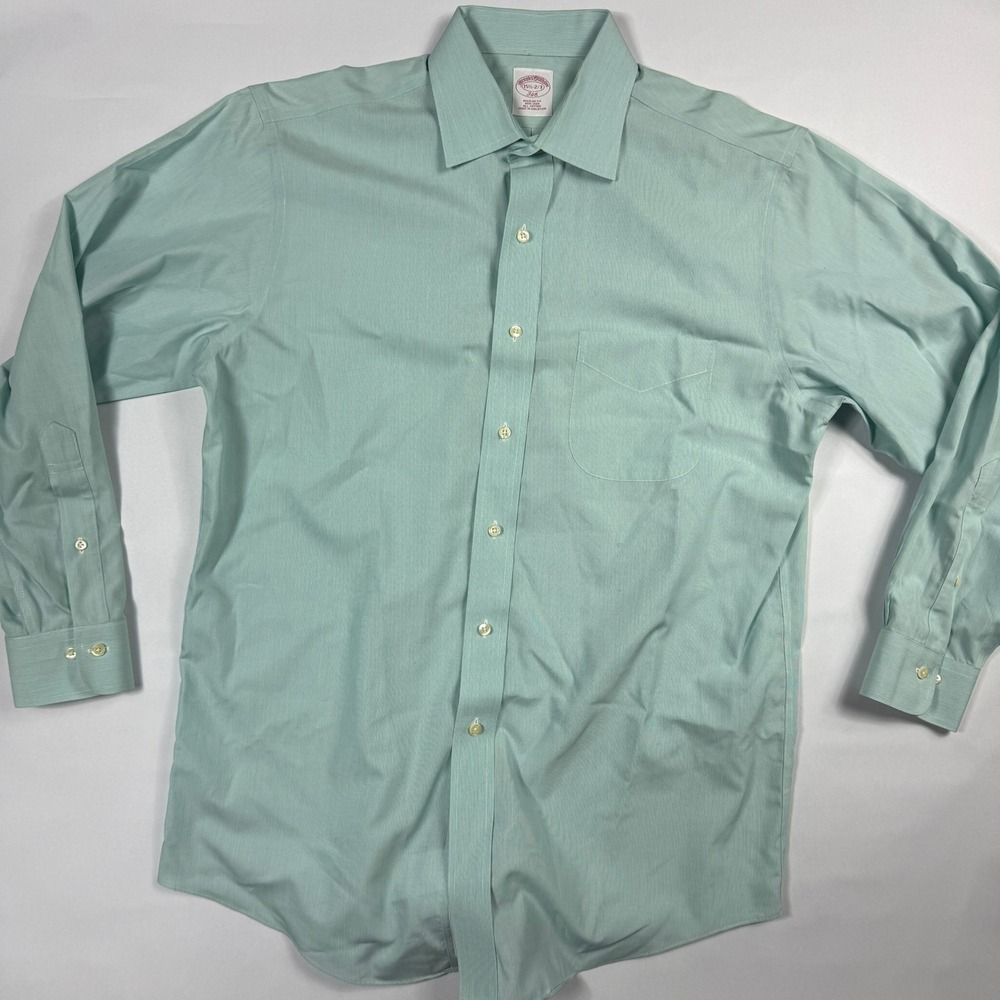 Brooks Brothers 346 Mens Dress Shirt 15.5 32/33 Regular Fit Non-Iron Green